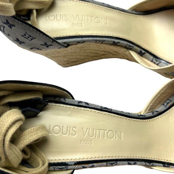 LOUIS VUITTON Ibiza LV Monogram Canvas Espadrille Wedges Sandals EU 40 US 10 - Picture 8 of 14